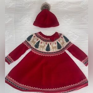 Tahari Christmas Sweater Dress with matching hat.  Baby girl size 12 Months.